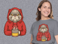 Angry Cat With Hoodie and Coffee kaos