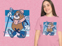 Cartoon Sloth Hiking In Winter