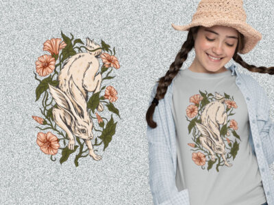 Hare and Flowers Illustration kaos