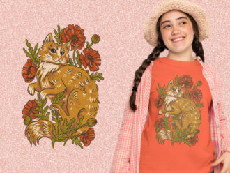 House Cat and Flower Illustration kaos
